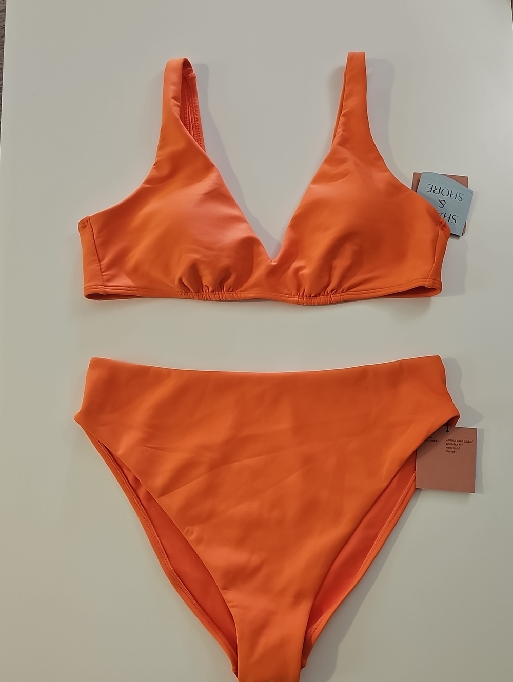 Shade & Shore Women's L Vibrant Smooth Orange High-Waist Bikini Set